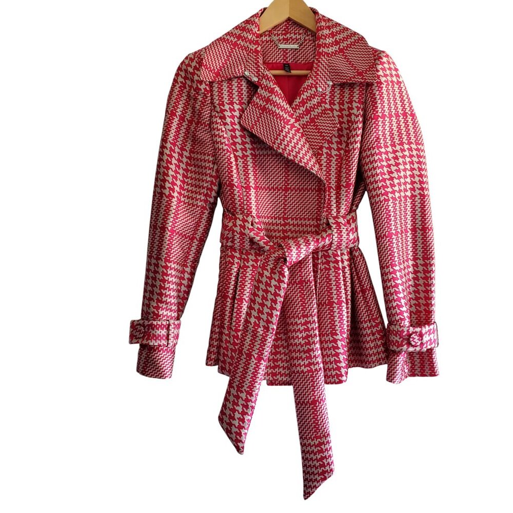 White House Black Market Plaid Suiting Trench Coat Size XS